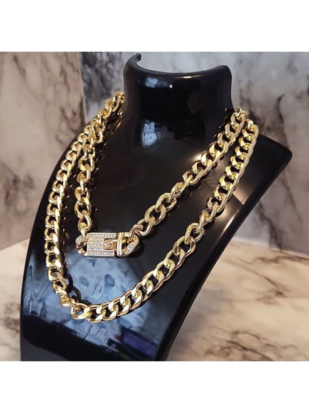 Chunky Chain Necklace Set Rhinestone Inlaid - Picture 4 of 8